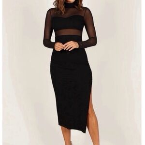 (NWOT) Petal & Pup: Black Farrow Long Sleeve Midi Dress